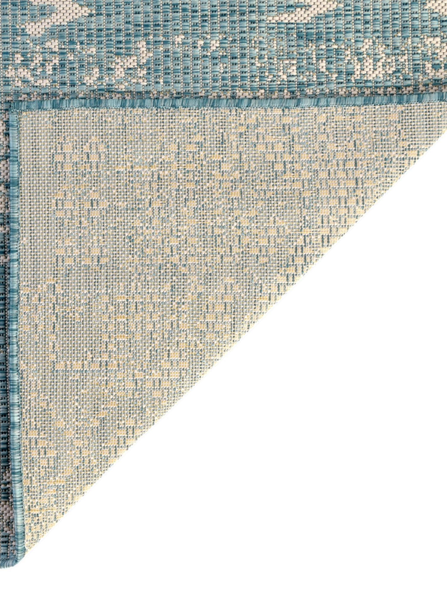 Light Aqua 7' 1 x 7' 1 Outdoor Bohemian Square Area Rug Weather Resistant for Patio, Deck, Terrace, Balcony, Porch 100% Polypropylene Boho Carpet Mat for Sale at Rug Engine
