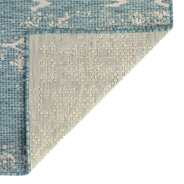 Light Aqua 10' 8 x 10' 8 Outdoor Bohemian Square Area Rug Weather Resistant for Patio, Deck, Terrace, Balcony, Porch 100% Polypropylene Boho Carpet Mat for Sale at Rug Engine