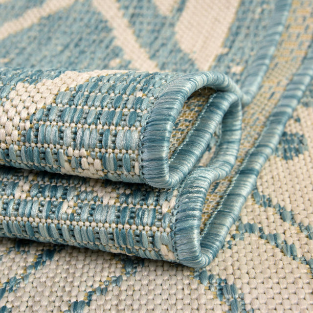 Light Aqua 5' 3 x 5' 3 Outdoor Bohemian Square Area Rug Weather Resistant for Patio, Deck, Terrace, Balcony, Porch 100% Polypropylene Boho Carpet Mat for Sale at Rug Engine