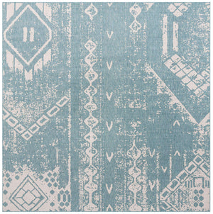Light Aqua 13' 1 x 13' 1 Outdoor Bohemian Square Area Rug Weather Resistant for Patio, Deck, Terrace, Balcony, Porch 100% Polypropylene Boho Carpet Mat for Sale at Rug Engine