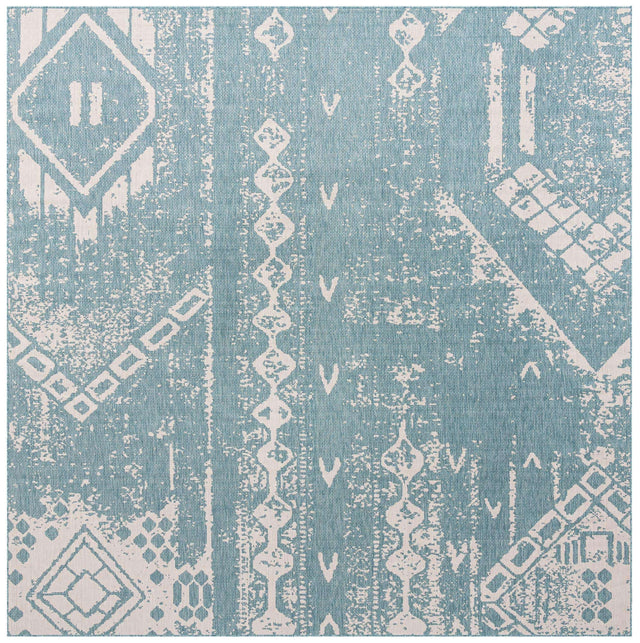 Light Aqua 13' 1 x 13' 1 Outdoor Bohemian Square Area Rug Weather Resistant for Patio, Deck, Terrace, Balcony, Porch 100% Polypropylene Boho Carpet Mat for Sale at Rug Engine