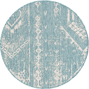 Light Aqua 3' 1 x 3' 1 Outdoor Bohemian Round Area Rug Weather Resistant for Patio, Deck, Terrace, Balcony, Porch 100% Polypropylene Boho Carpet Mat for Sale at Rug Engine