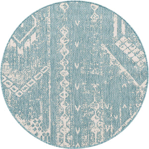 Light Aqua 4' 1 x 4' 1 Outdoor Bohemian Round Area Rug Weather Resistant for Patio, Deck, Terrace, Balcony, Porch 100% Polypropylene Boho Carpet Mat for Sale at Rug Engine
