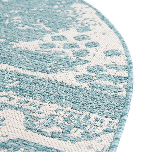 Light Aqua 7' 10 x 7' 10 Outdoor Bohemian Round Area Rug Weather Resistant for Patio, Deck, Terrace, Balcony, Porch 100% Polypropylene Boho Carpet Mat for Sale at Rug Engine