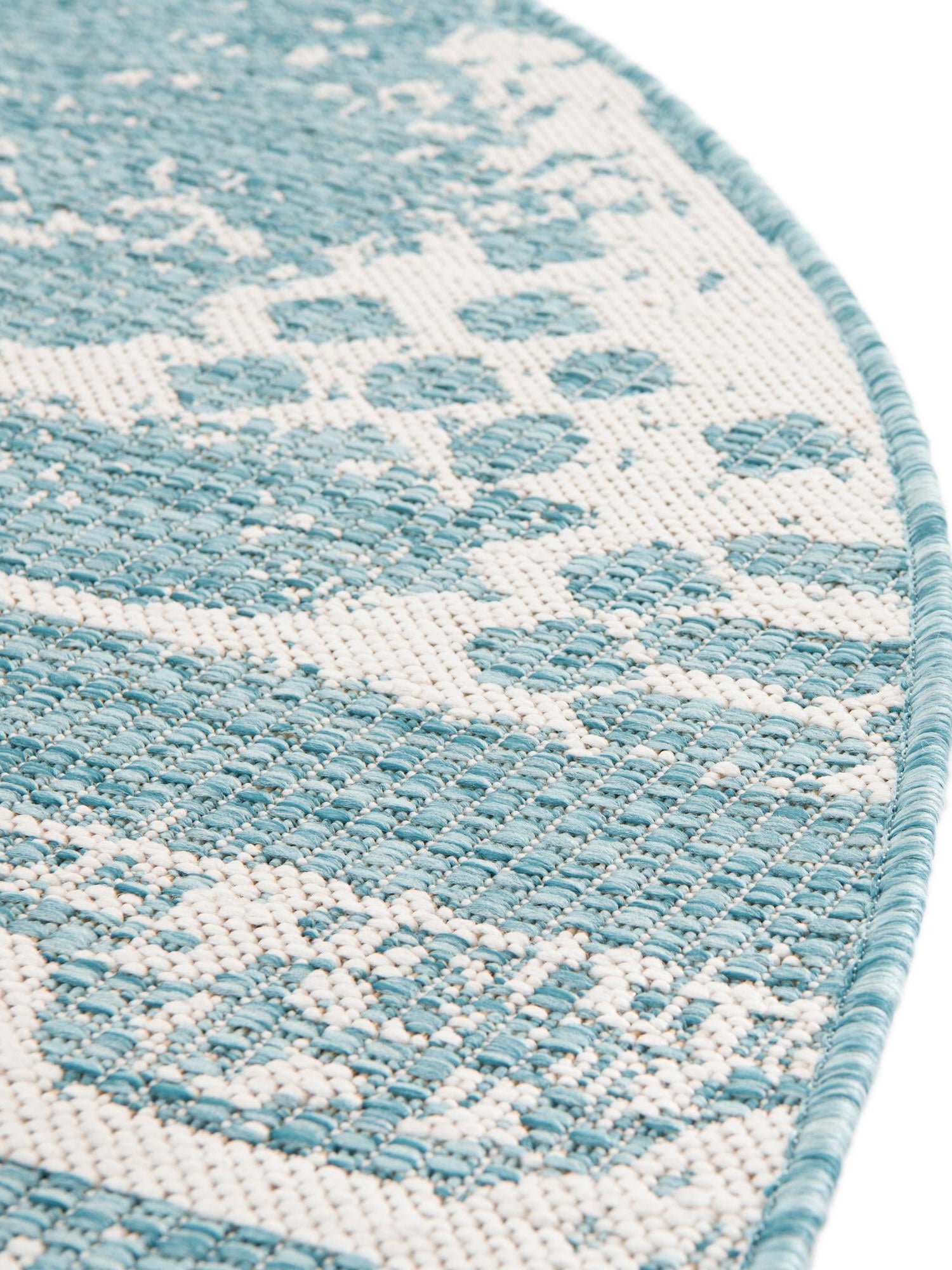 Light Aqua 6' 1 x 6' 1 Outdoor Bohemian Round Area Rug Weather Resistant for Patio, Deck, Terrace, Balcony, Porch 100% Polypropylene Boho Carpet Mat for Sale at Rug Engine