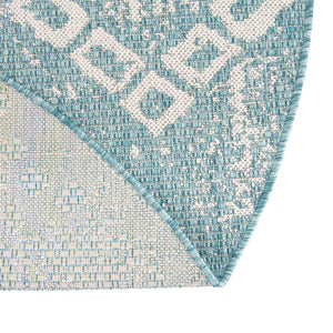 Light Aqua 10' 8 x 10' 8 Outdoor Bohemian Round Area Rug Weather Resistant for Patio, Deck, Terrace, Balcony, Porch 100% Polypropylene Boho Carpet Mat for Sale at Rug Engine