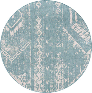 Light Aqua 7' 10 x 7' 10 Outdoor Bohemian Round Area Rug Weather Resistant for Patio, Deck, Terrace, Balcony, Porch 100% Polypropylene Boho Carpet Mat for Sale at Rug Engine