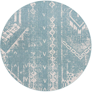 Light Aqua 10' 8 x 10' 8 Outdoor Bohemian Round Area Rug Weather Resistant for Patio, Deck, Terrace, Balcony, Porch 100% Polypropylene Boho Carpet Mat for Sale at Rug Engine