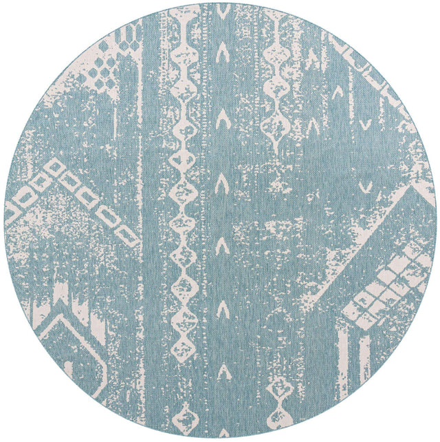 Light Aqua 13' 1 x 13' 1 Outdoor Bohemian Round Area Rug Weather Resistant for Patio, Deck, Terrace, Balcony, Porch 100% Polypropylene Boho Carpet Mat for Sale at Rug Engine