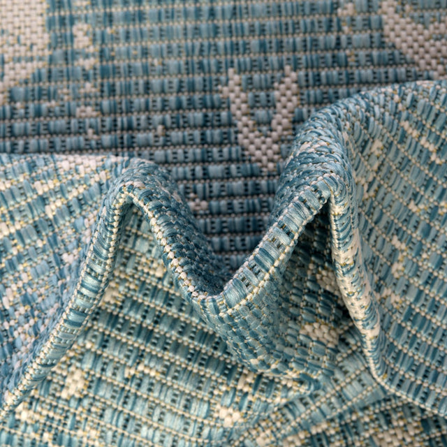 Light Aqua 2' x 4' 1 Outdoor Bohemian Runner Area Rug Weather Resistant for Patio, Deck, Terrace, Balcony, Porch 100% Polypropylene Boho Carpet Mat for Sale at Rug Engine