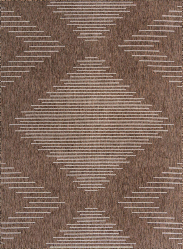Brown 9' x 12' Outdoor Modern Rectangle Area Rug Weather Resistant for Patio, Deck, Terrace, Balcony, Porch 100% Polypropylene Modern Outside Carpet for Sale at Rug Engine