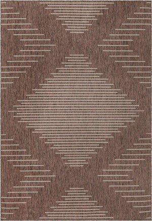 Brown 7' 1 x 10' Outdoor Modern Rectangle Area Rug Weather Resistant for Patio, Deck, Terrace, Balcony, Porch 100% Polypropylene Modern Outside Carpet for Sale at Rug Engine