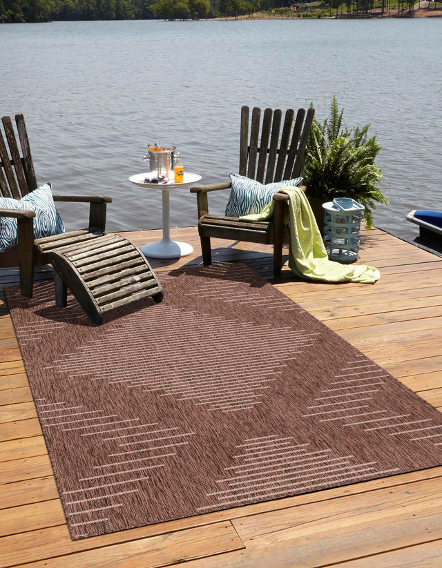 Brown 7' 10 x 10' Outdoor Modern Rectangle Area Rug Weather Resistant for Patio, Deck, Terrace, Balcony, Porch 100% Polypropylene Modern Outside Carpet for Sale at Rug Engine