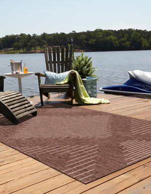 Brown 6' 1 x 9' Outdoor Modern Rectangle Area Rug Weather Resistant for Patio, Deck, Terrace, Balcony, Porch 100% Polypropylene Modern Outside Carpet for Sale at Rug Engine