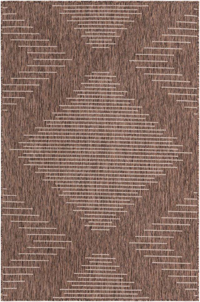 Brown 4' 1 x 6' 1 Outdoor Modern Rectangle Area Rug Weather Resistant for Patio, Deck, Terrace, Balcony, Porch 100% Polypropylene Modern Outside Carpet for Sale at Rug Engine
