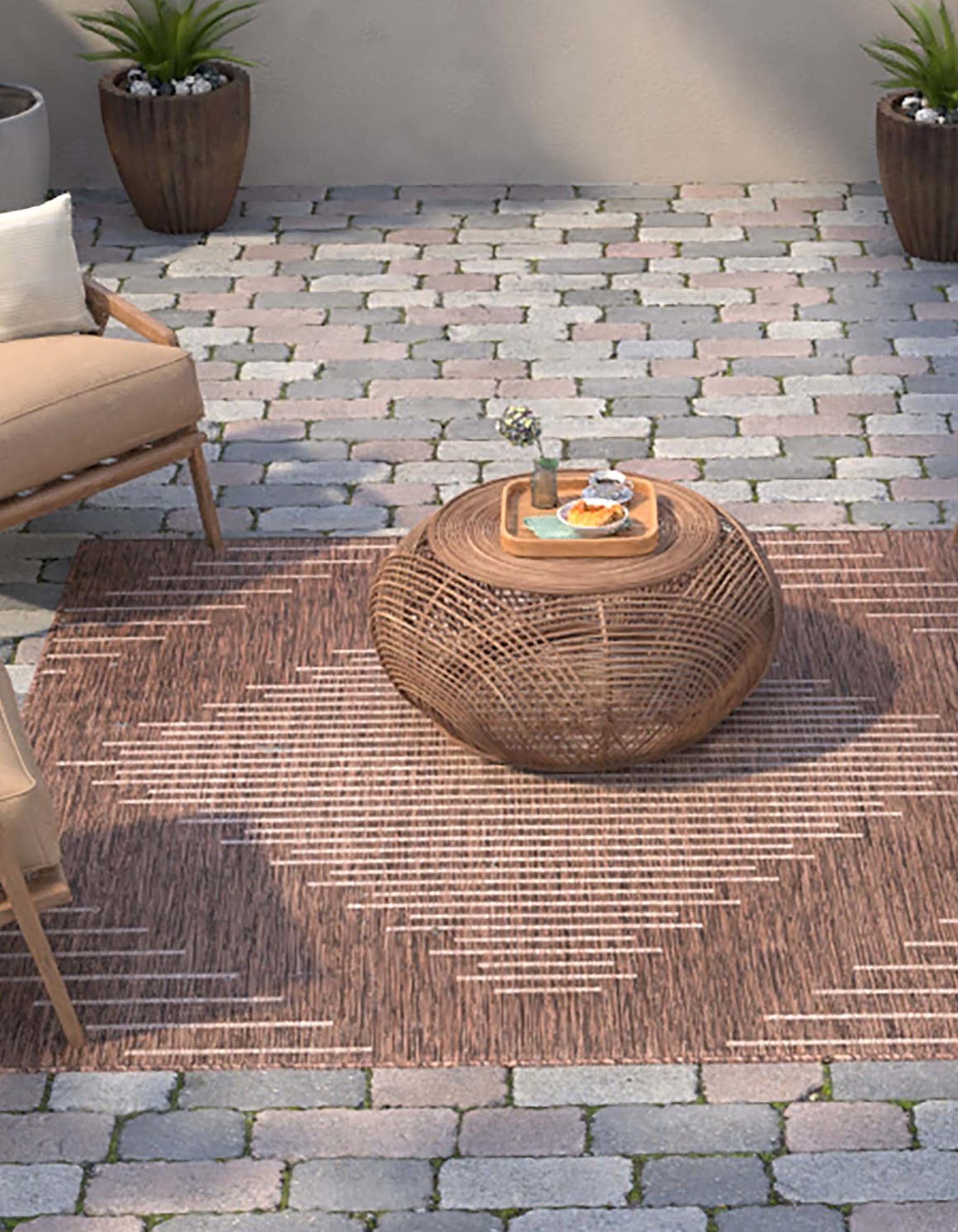 Brown 13' 1 x 13' 1 Outdoor Modern Square Area Rug Weather Resistant for Patio, Deck, Terrace, Balcony, Porch 100% Polypropylene Modern Outside Carpet for Sale at Rug Engine