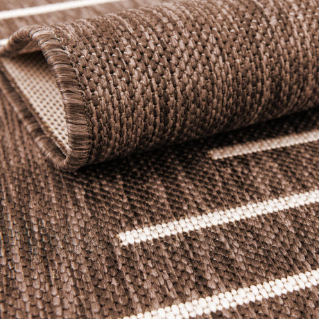 Brown 10' 8 x 10' 8 Outdoor Modern Square Area Rug Weather Resistant for Patio, Deck, Terrace, Balcony, Porch 100% Polypropylene Modern Outside Carpet for Sale at Rug Engine
