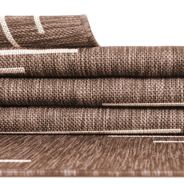 Brown 5' 3 x 5' 3 Outdoor Modern Square Area Rug Weather Resistant for Patio, Deck, Terrace, Balcony, Porch 100% Polypropylene Modern Outside Carpet for Sale at Rug Engine