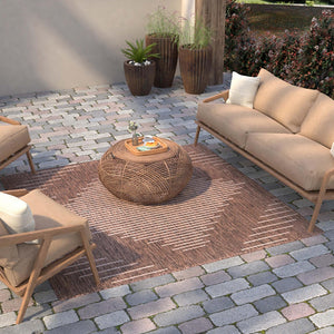 Brown 5' 3 x 5' 3 Outdoor Modern Square Area Rug Weather Resistant for Patio, Deck, Terrace, Balcony, Porch 100% Polypropylene Modern Outside Carpet for Sale at Rug Engine