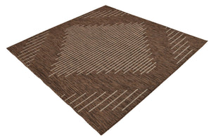 Brown 5' 3 x 5' 3 Outdoor Modern Square Area Rug Weather Resistant for Patio, Deck, Terrace, Balcony, Porch 100% Polypropylene Modern Outside Carpet for Sale at Rug Engine