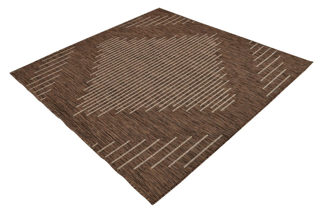 Brown 5' 3 x 5' 3 Outdoor Modern Square Area Rug Weather Resistant for Patio, Deck, Terrace, Balcony, Porch 100% Polypropylene Modern Outside Carpet for Sale at Rug Engine