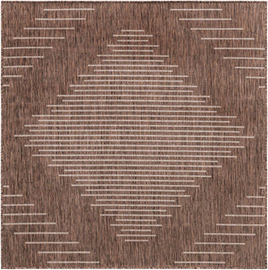 Brown 5' 3 x 5' 3 Outdoor Modern Square Area Rug Weather Resistant for Patio, Deck, Terrace, Balcony, Porch 100% Polypropylene Modern Outside Carpet for Sale at Rug Engine