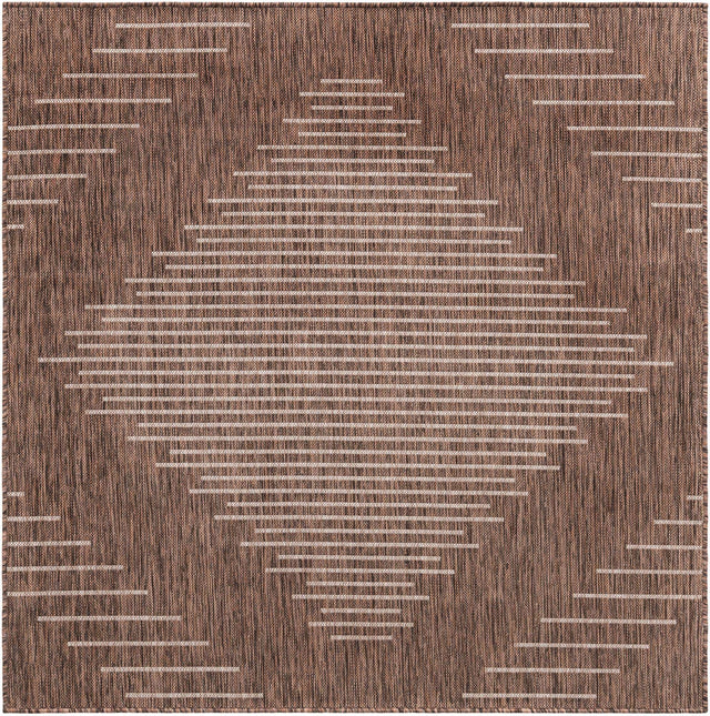 Brown 5' 3 x 5' 3 Outdoor Modern Square Area Rug Weather Resistant for Patio, Deck, Terrace, Balcony, Porch 100% Polypropylene Modern Outside Carpet for Sale at Rug Engine