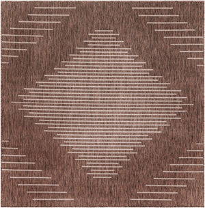 Brown 7' 1 x 7' 1 Outdoor Modern Square Area Rug Weather Resistant for Patio, Deck, Terrace, Balcony, Porch 100% Polypropylene Modern Outside Carpet for Sale at Rug Engine