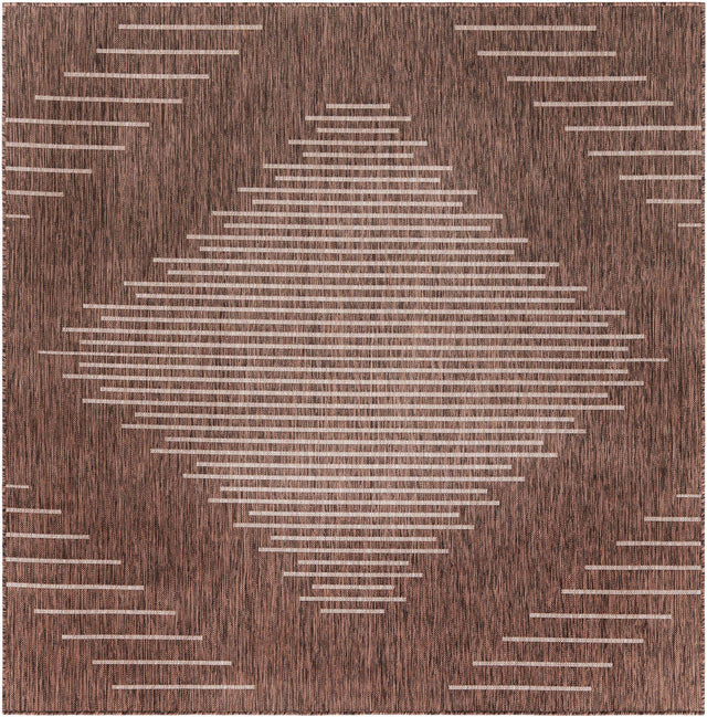 Brown 7' 1 x 7' 1 Outdoor Modern Square Area Rug Weather Resistant for Patio, Deck, Terrace, Balcony, Porch 100% Polypropylene Modern Outside Carpet for Sale at Rug Engine