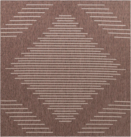 Brown 10' 8 x 10' 8 Outdoor Modern Square Area Rug Weather Resistant for Patio, Deck, Terrace, Balcony, Porch 100% Polypropylene Modern Outside Carpet for Sale at Rug Engine