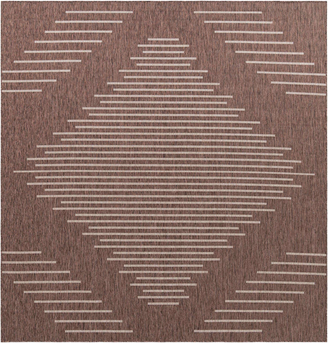 Brown 10' 8 x 10' 8 Outdoor Modern Square Area Rug Weather Resistant for Patio, Deck, Terrace, Balcony, Porch 100% Polypropylene Modern Outside Carpet for Sale at Rug Engine