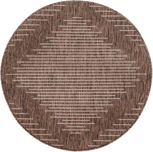 Brown 3' 1 x 3' 1 Outdoor Modern Round Area Rug Weather Resistant for Patio, Deck, Terrace, Balcony, Porch 100% Polypropylene Modern Outside Carpet for Sale at Rug Engine