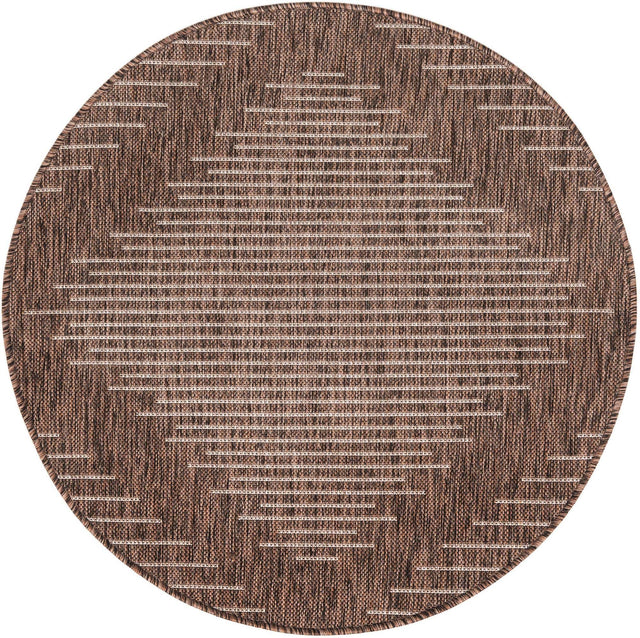 Brown 3' 1 x 3' 1 Outdoor Modern Round Area Rug Weather Resistant for Patio, Deck, Terrace, Balcony, Porch 100% Polypropylene Modern Outside Carpet for Sale at Rug Engine