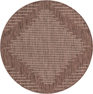 Brown 4' 1 x 4' 1 Outdoor Modern Round Area Rug Weather Resistant for Patio, Deck, Terrace, Balcony, Porch 100% Polypropylene Modern Outside Carpet for Sale at Rug Engine