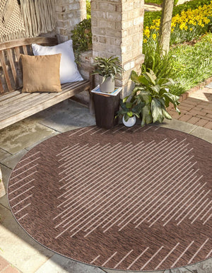 Brown 3' 1 x 3' 1 Outdoor Modern Round Area Rug Weather Resistant for Patio, Deck, Terrace, Balcony, Porch 100% Polypropylene Modern Outside Carpet for Sale at Rug Engine