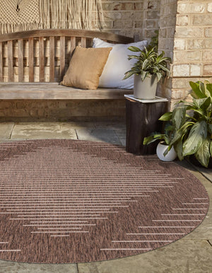 Brown 3' 1 x 3' 1 Outdoor Modern Round Area Rug Weather Resistant for Patio, Deck, Terrace, Balcony, Porch 100% Polypropylene Modern Outside Carpet for Sale at Rug Engine