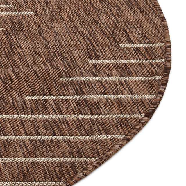 Brown 4' 1 x 4' 1 Outdoor Modern Round Area Rug Weather Resistant for Patio, Deck, Terrace, Balcony, Porch 100% Polypropylene Modern Outside Carpet for Sale at Rug Engine