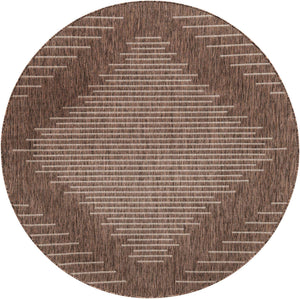 Brown 6' 1 x 6' 1 Outdoor Modern Round Area Rug Weather Resistant for Patio, Deck, Terrace, Balcony, Porch 100% Polypropylene Modern Outside Carpet for Sale at Rug Engine