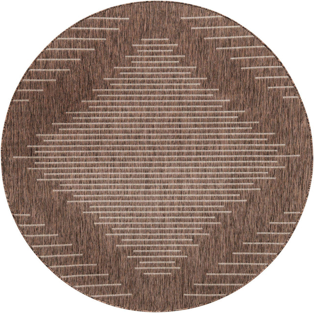 Brown 6' 1 x 6' 1 Outdoor Modern Round Area Rug Weather Resistant for Patio, Deck, Terrace, Balcony, Porch 100% Polypropylene Modern Outside Carpet for Sale at Rug Engine