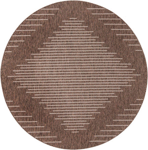 Brown 7' 10 x 7' 10 Outdoor Modern Round Area Rug Weather Resistant for Patio, Deck, Terrace, Balcony, Porch 100% Polypropylene Modern Outside Carpet for Sale at Rug Engine