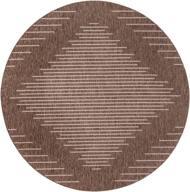 Brown 7' 10 x 7' 10 Outdoor Modern Round Area Rug Weather Resistant for Patio, Deck, Terrace, Balcony, Porch 100% Polypropylene Modern Outside Carpet for Sale at Rug Engine