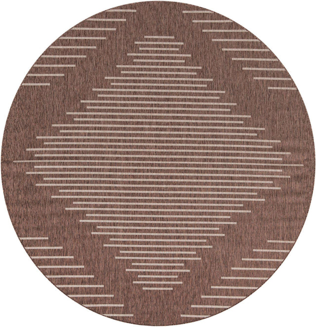 Brown 10' 8 x 10' 8 Outdoor Modern Round Area Rug Weather Resistant for Patio, Deck, Terrace, Balcony, Porch 100% Polypropylene Modern Outside Carpet for Sale at Rug Engine
