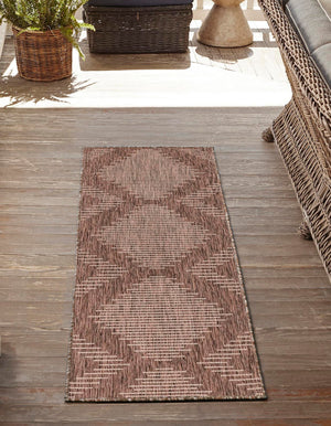 Brown 2' 7 x 12' Outdoor Modern Runner Area Rug Weather Resistant for Patio, Deck, Terrace, Balcony, Porch 100% Polypropylene Modern Outside Carpet for Sale at Rug Engine