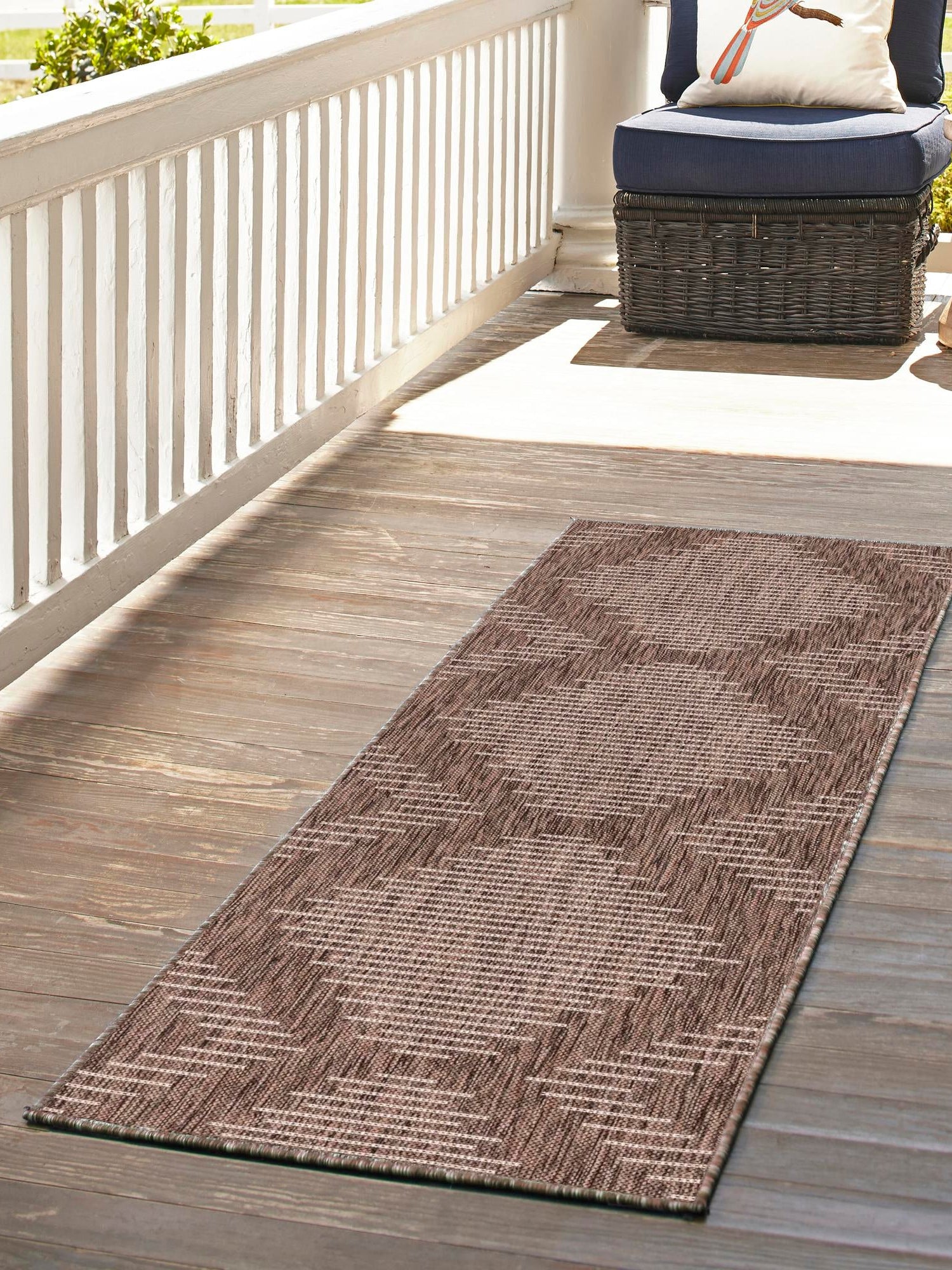 Brown 3' 3 x 14' 1 Outdoor Modern Runner Area Rug Weather Resistant for Patio, Deck, Terrace, Balcony, Porch 100% Polypropylene Modern Outside Carpet for Sale at Rug Engine