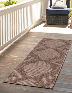Brown 2' x 8' Outdoor Modern Runner Area Rug Weather Resistant for Patio, Deck, Terrace, Balcony, Porch 100% Polypropylene Modern Outside Carpet for Sale at Rug Engine