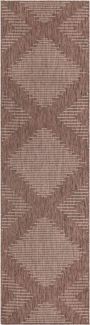 Brown 2' 7 x 12' Outdoor Modern Runner Area Rug Weather Resistant for Patio, Deck, Terrace, Balcony, Porch 100% Polypropylene Modern Outside Carpet for Sale at Rug Engine