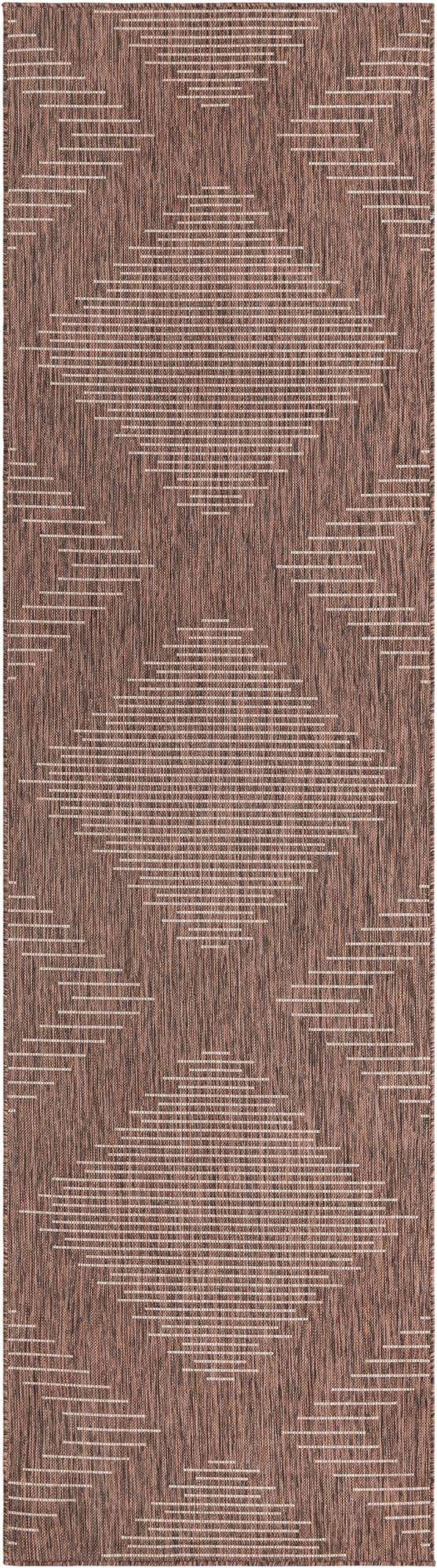 Brown 2' 7 x 12' Outdoor Modern Runner Area Rug Weather Resistant for Patio, Deck, Terrace, Balcony, Porch 100% Polypropylene Modern Outside Carpet for Sale at Rug Engine