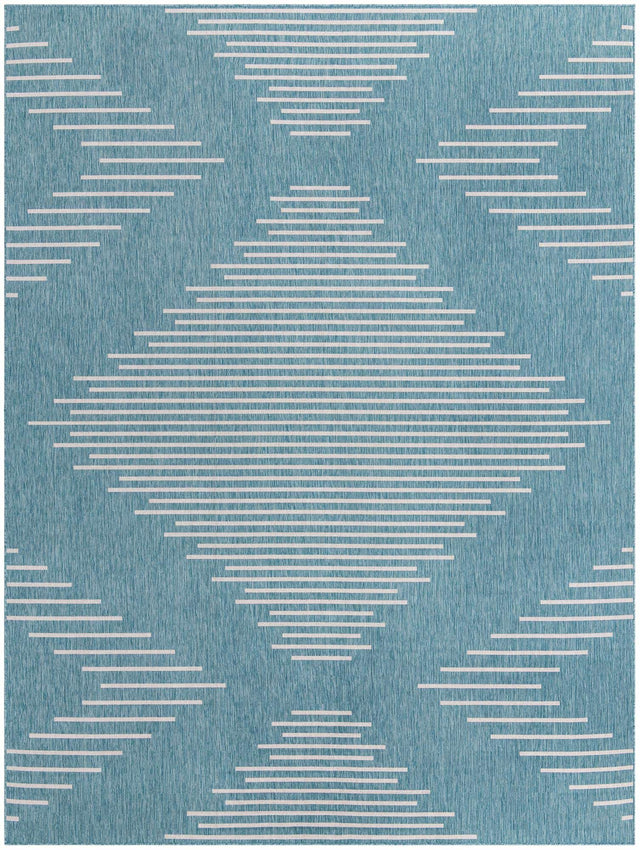 Light Aqua 10' x 13' 1 Outdoor Modern Rectangle Area Rug Weather Resistant for Patio, Deck, Terrace, Balcony, Porch 100% Polypropylene Modern Outside Carpet for Sale at Rug Engine