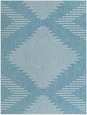 Light Aqua 9' x 12' Outdoor Modern Rectangle Area Rug Weather Resistant for Patio, Deck, Terrace, Balcony, Porch 100% Polypropylene Modern Outside Carpet for Sale at Rug Engine