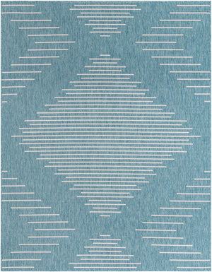 Light Aqua 7' 10 x 10' Outdoor Modern Rectangle Area Rug Weather Resistant for Patio, Deck, Terrace, Balcony, Porch 100% Polypropylene Modern Outside Carpet for Sale at Rug Engine